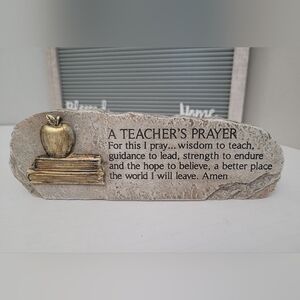 A Teacher's Prayer Paperweight 7.5" Faux Stone Gray Gold Desk Plaque by Carson